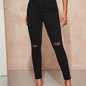 Topshop Stretchy High Waist Ripped Skinny Jeans Black W28 L30 - EUC